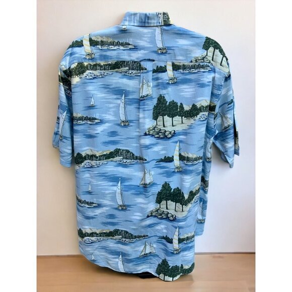 NAUTICA BUTTON DOWN COLLARED SHORT SLEEVE BLUE NAUTICAL THEMED SHIRT SIZE LARGE - Picture 7 of 8